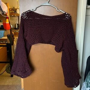 Maroon colored handmade soft crochet “shruggie”